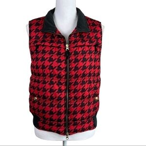 Liz Claiborne Puffer Vest Red & Black Herringbone zip front Size M